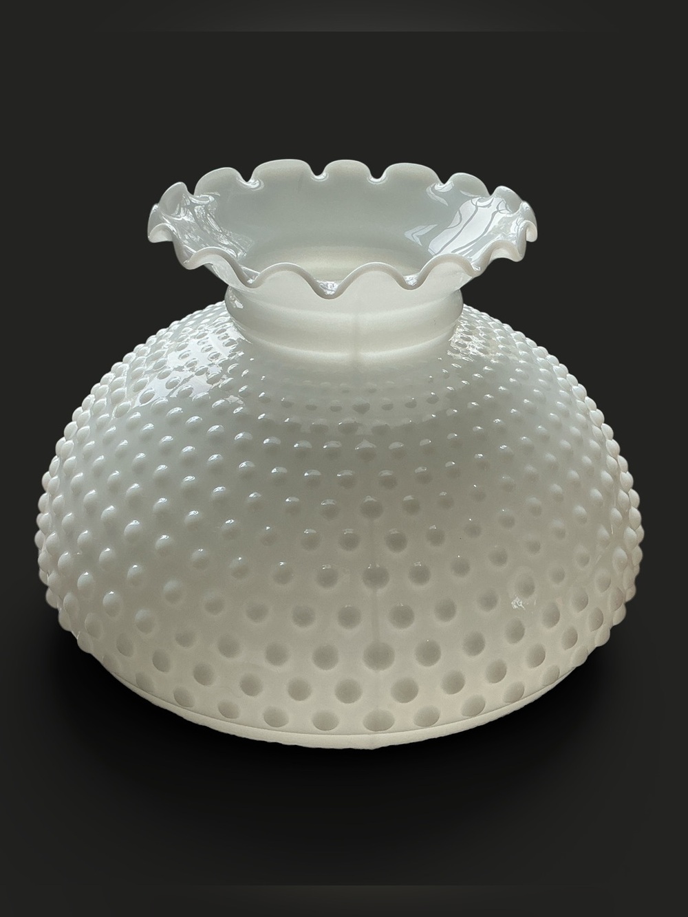 White Hobnail Milk Glass Ruffled Lamp Shade